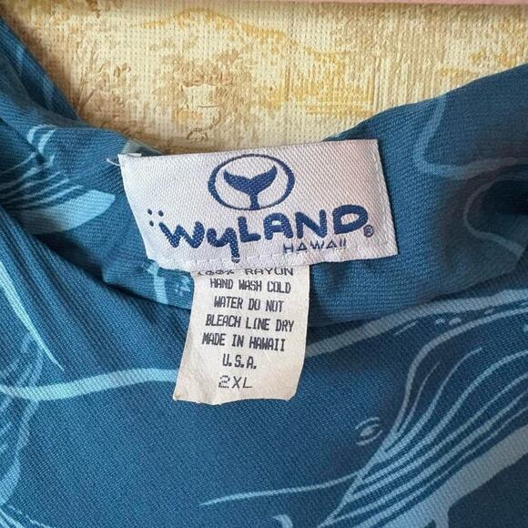 Vintage 90s blue whale hibiscus Hawaiian floral print tank maxi dress 2XL - Picture 4 of 4